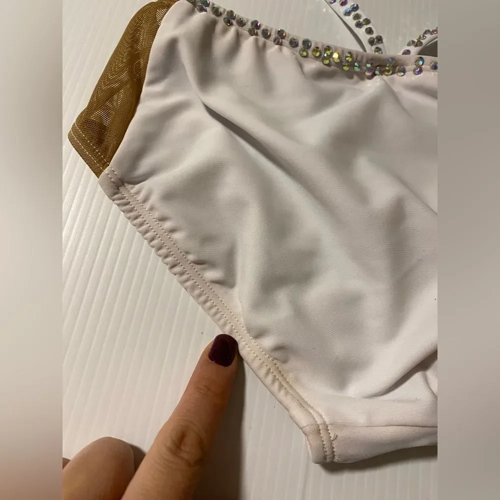 AA dance design costume solo white custom illusion clover leotard XSA XS adul